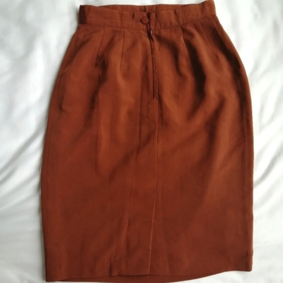 Vintage Satin Orange Rust High Waist Skirt with Subtle Pleating XS - Picture 4 of 14